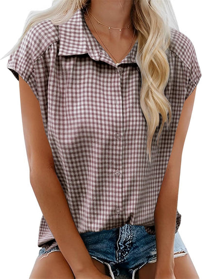 Gingham Button Down Short Sleeve Cotton Shirt