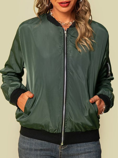 Women's Casual Zip-Up Bomber Jacket Lightweight Solid