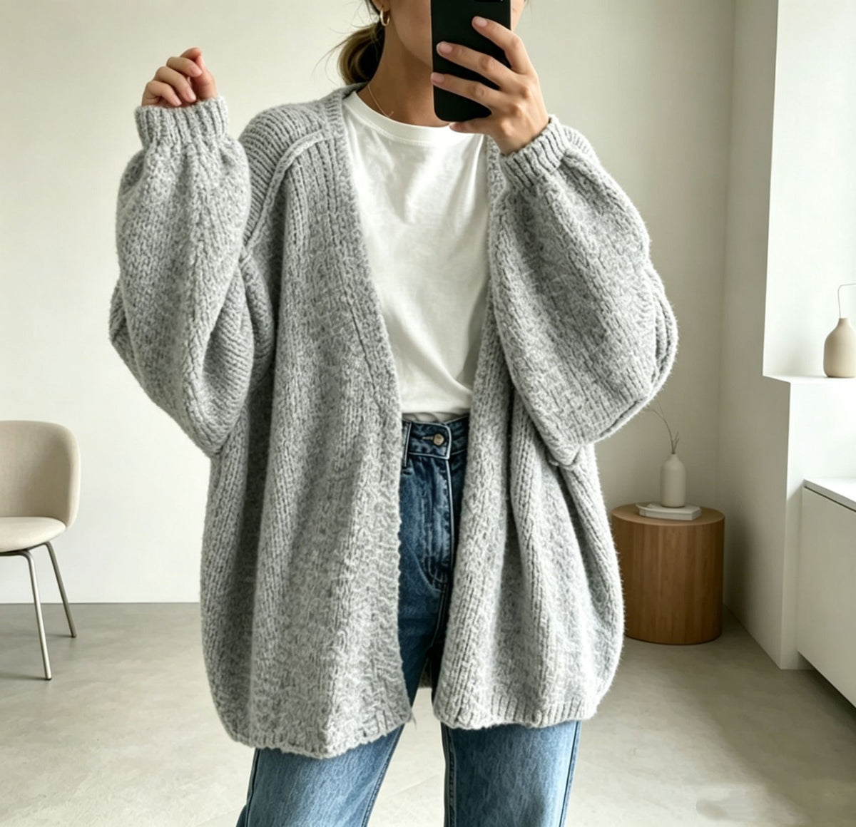 Women's Oversized Chunky Knit Open Front Cardigan