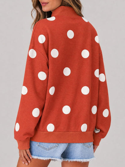 Women’s Contrast Polka Dot Mock Neck Oversized Sweatshirt