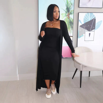 Women's 2 Piece Bodycon Dress Long Cardigan Set