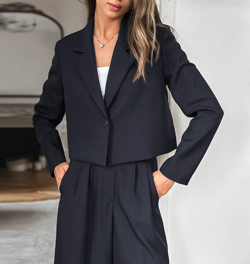 Women's 2 Piece Cropped Blazer Wide Leg Pants Set