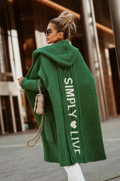 Oversized Hooded Letter Duster Cardigan