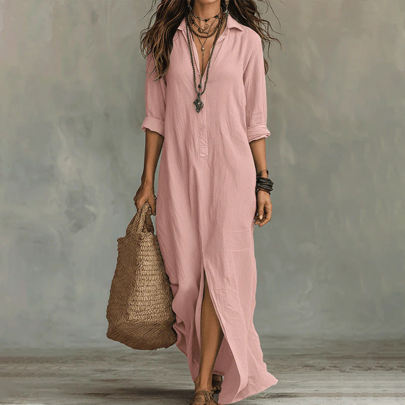 Women's Long Sleeve V Neck Maxi Dress Casual Elegant