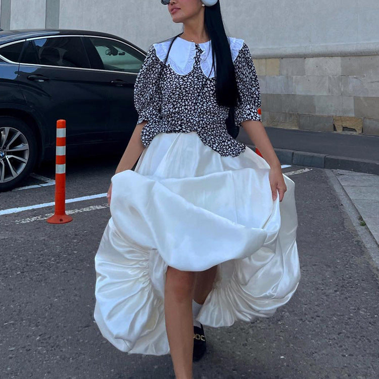 Women's High Waist Balloon Midi Skirt Solid Casual Chic