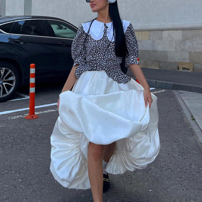 Women's High Waist Balloon Midi Skirt Solid Casual Chic