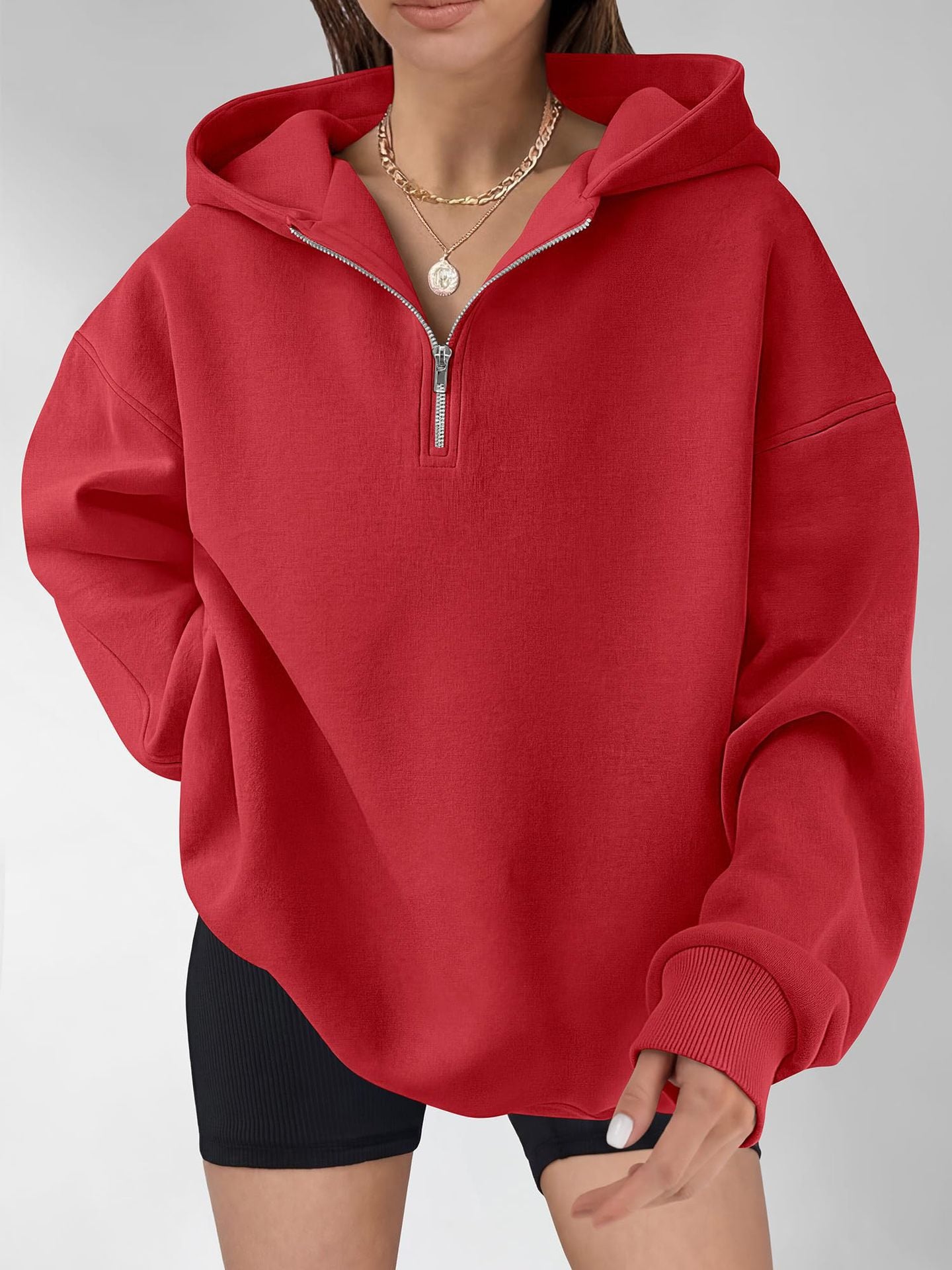 Half Zip Hoodie Sweatshirt Oversized Relaxed Fit