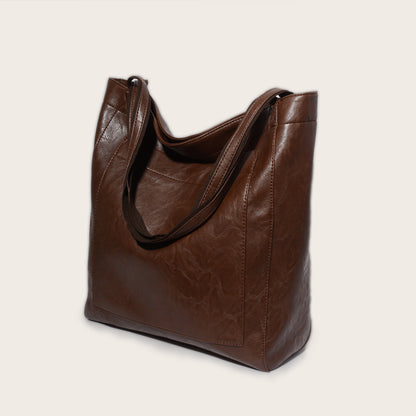 Vintage Soft Leather Tote Bag with Pocket Large Capacity