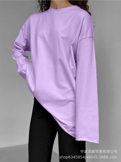 Women's Oversized Distressed Cotton Long Sleeve Tee