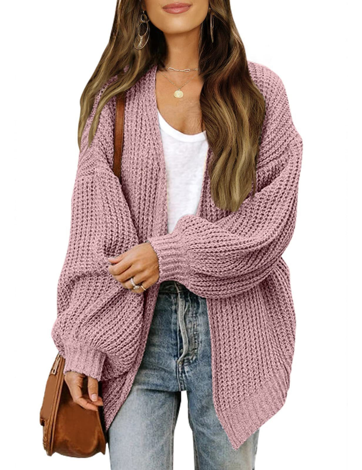 Women's Oversized Chunky Knit Open Front Pocket Cardigan