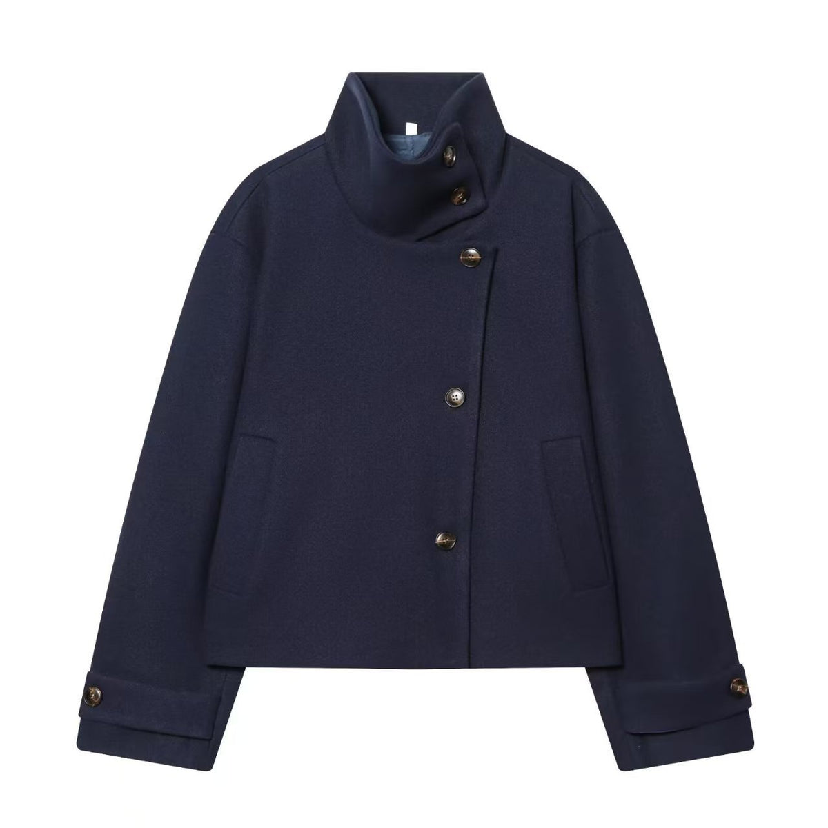 Women's Oversized Stand Collar Wool Blend Cropped Jacket