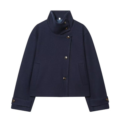 Women's Oversized Stand Collar Wool Blend Cropped Jacket
