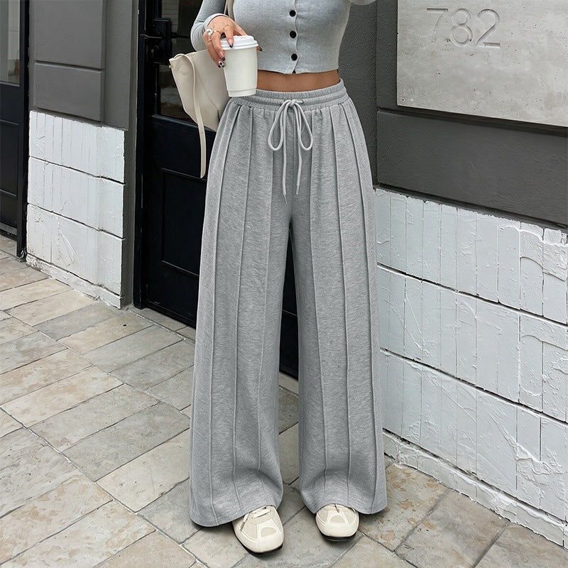 Drawstring Wide Leg Sweatpants with Pintuck Detail