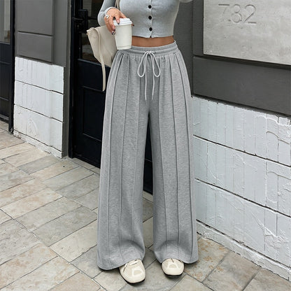 Drawstring Wide Leg Sweatpants with Pintuck Detail