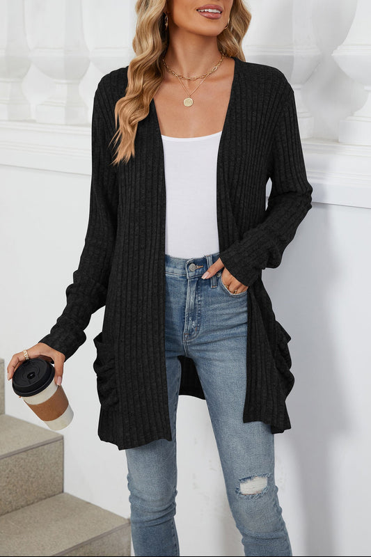 Cozy Ribbed Knit Long Sleeve Open Front Cardigan