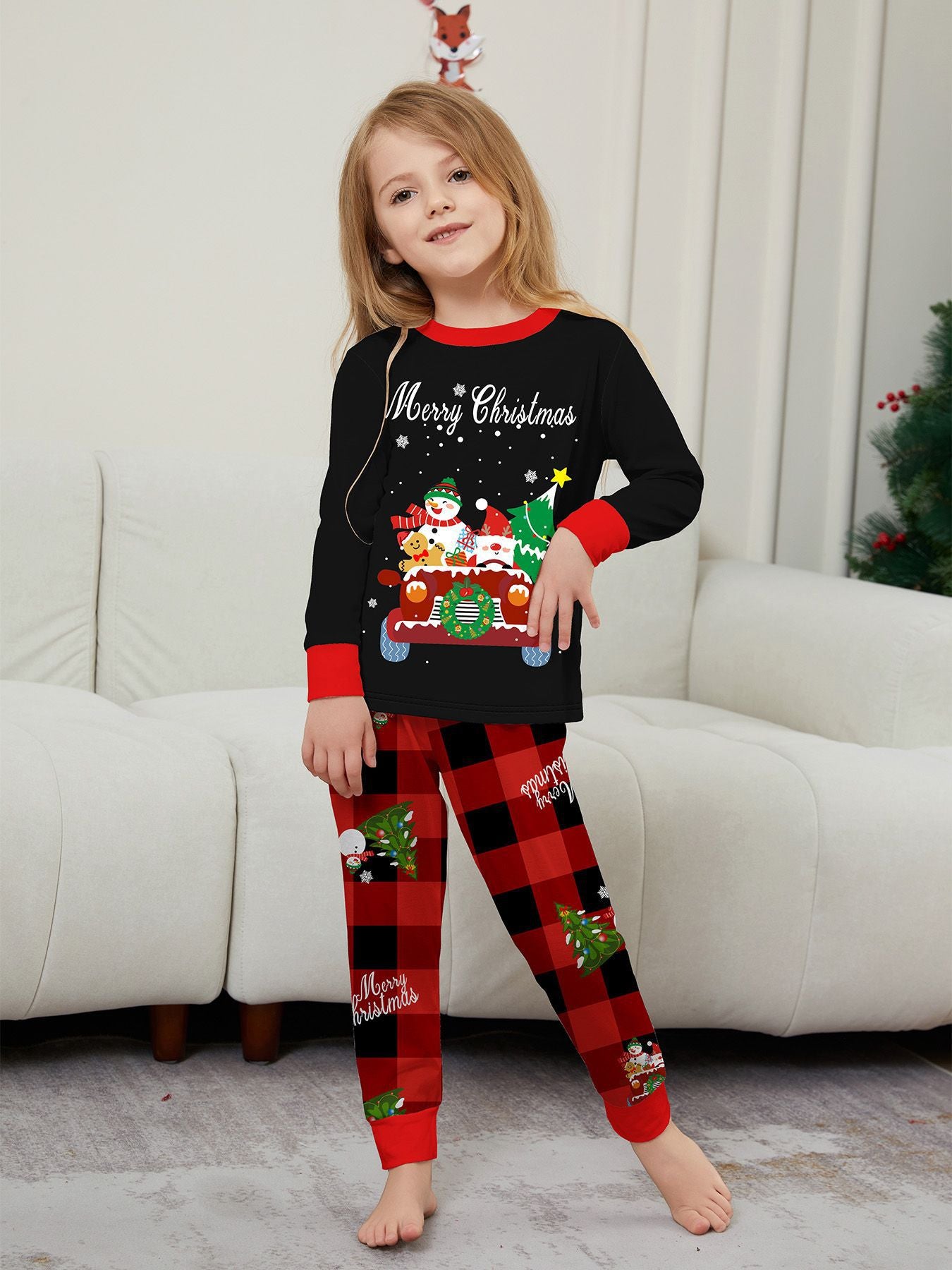 Parent-child Clothing Car Snowman Christmas Tree Print Loungewear Christmas Pajamas