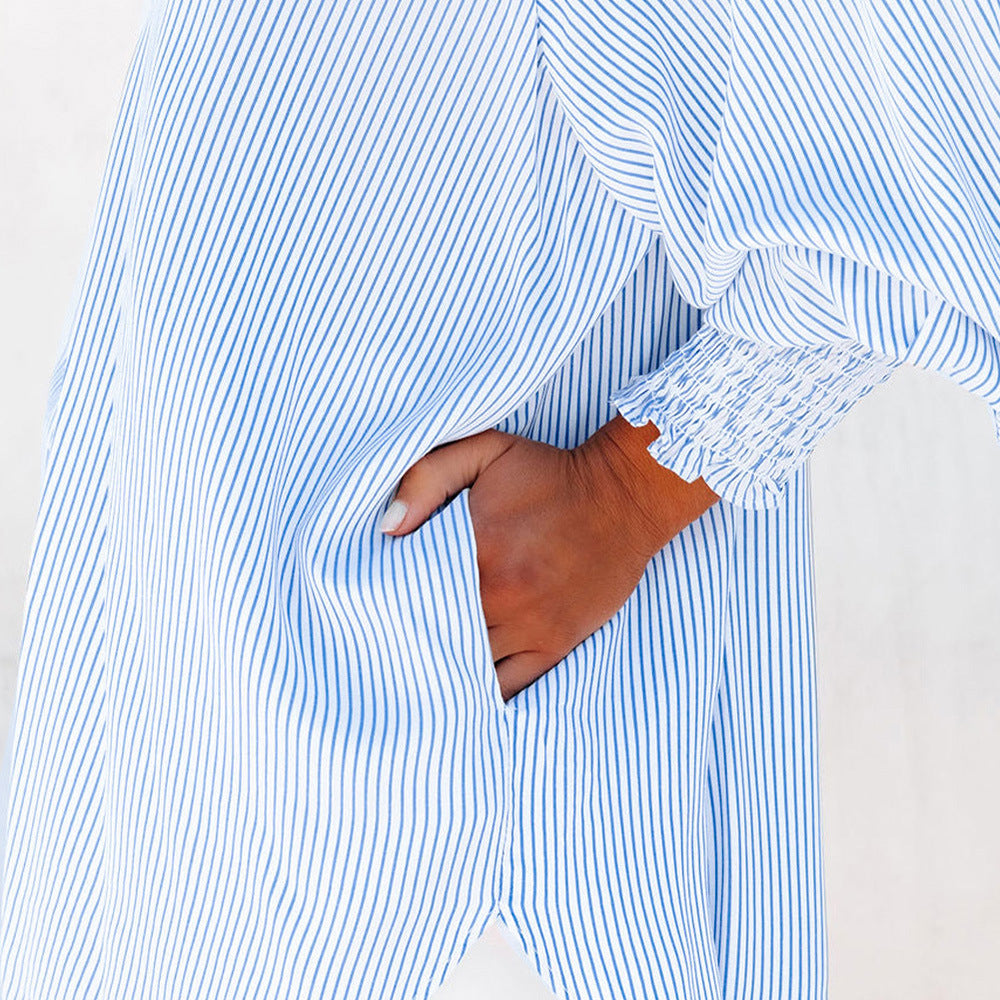 Women's Striped Oversized Button Down Beach Shirt