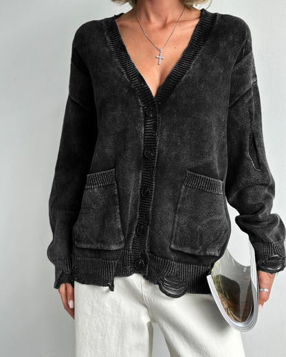 Vintage Distressed Chunky Knit Cardigan