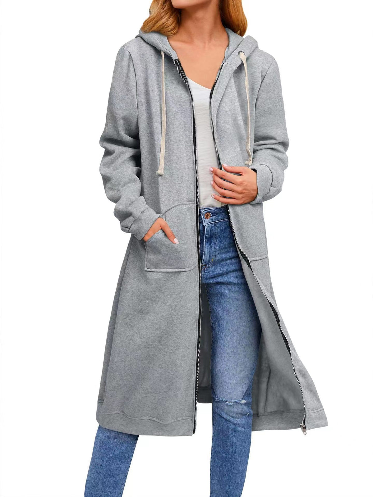 Women's Oversized Long Zip Up Hoodie Fleece Jacket