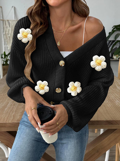 Floral Button-Up Cardigan | Cozy Crochet Trim Sweater