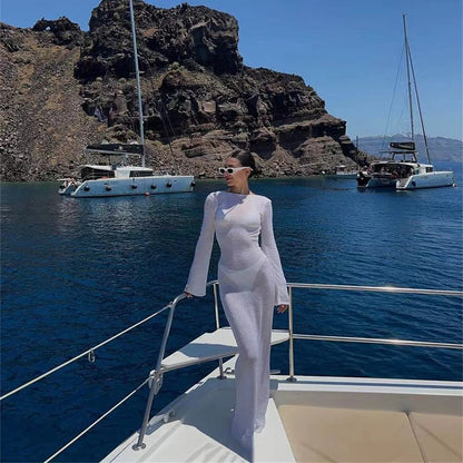 Sexy Open Back Long Sleeve Maxi Dress