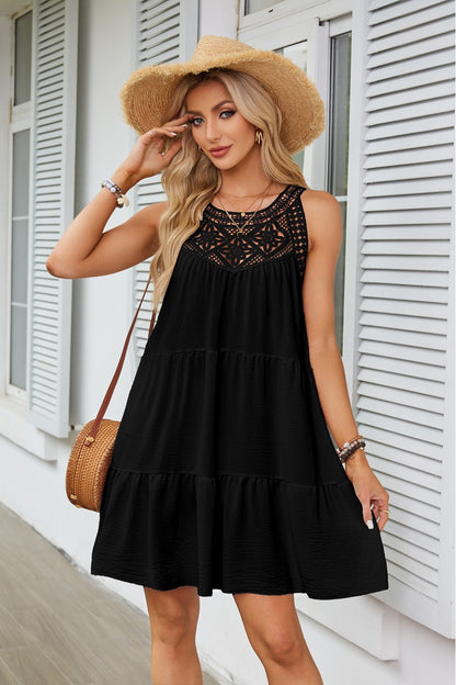 Lace Crochet Sleeveless A Line Mini Dress Casual Summer