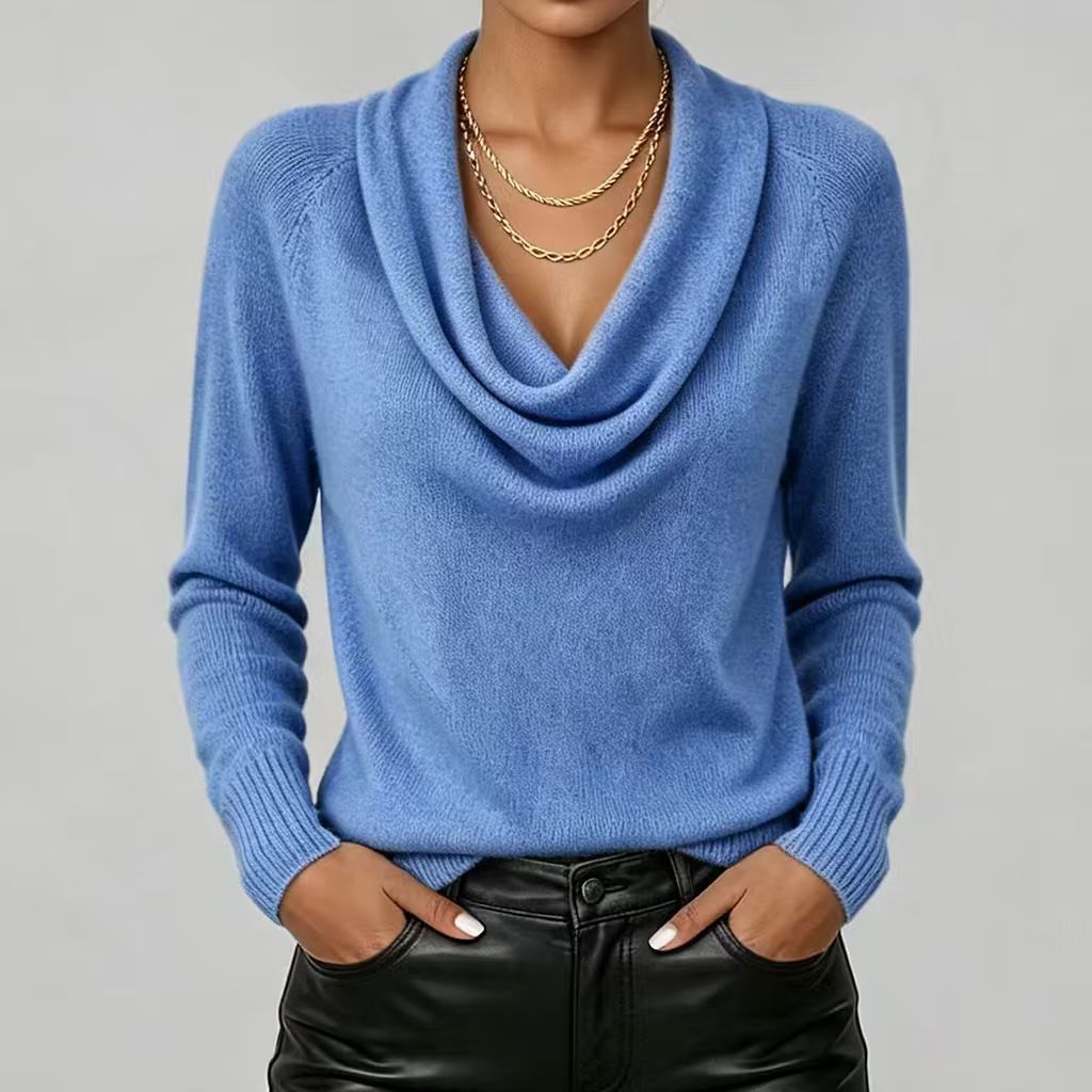 Women's Cowl Neck Raglan Sweater Loose Long Sleeve