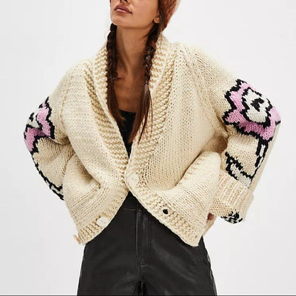 Oversized Graphic Chunky Knit Cardigan Streetwear