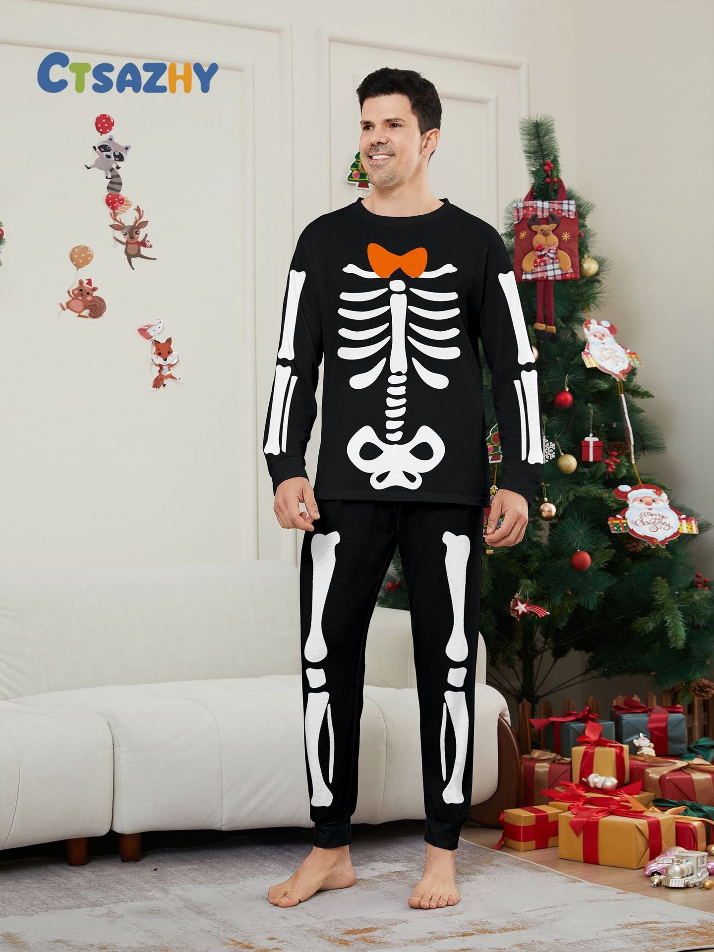 Skull Bow Halloween Parent-Child Dress Printed Pajamas