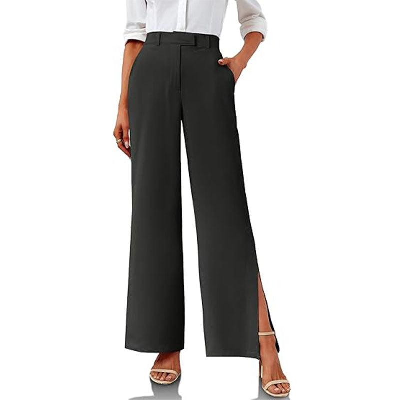 Women's High-Waisted Split Wide-Leg Pants – Elegant Business Trousers