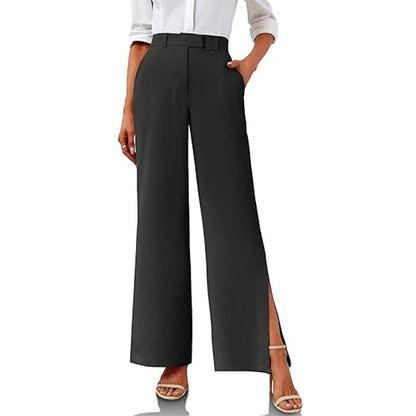 Women's High-Waisted Split Wide-Leg Pants – Elegant Business Trousers