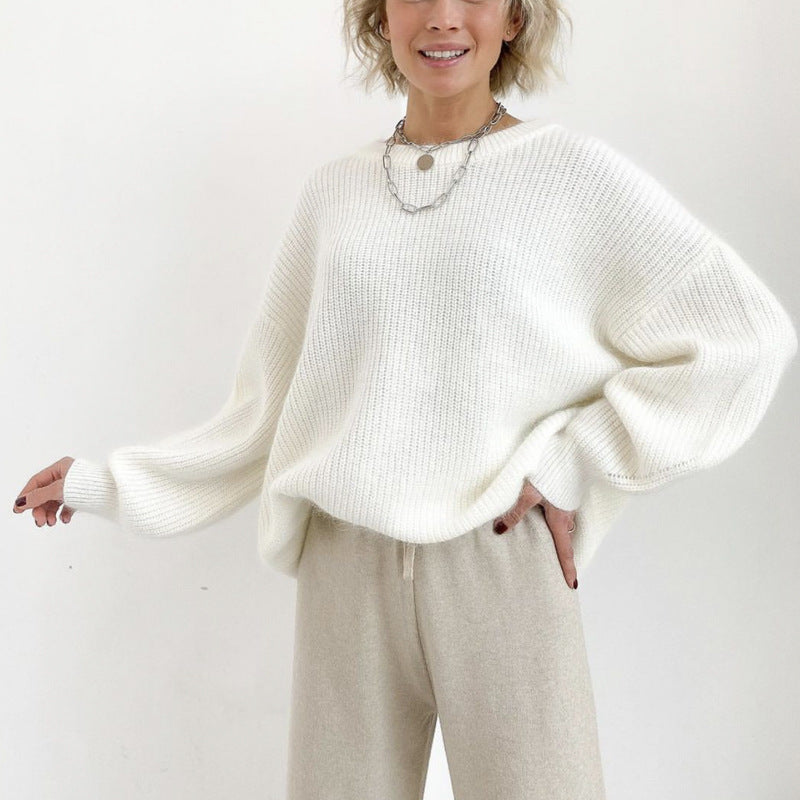 Cozy Faux Mink Knit Sweater Women Loose Fit Fall Winter