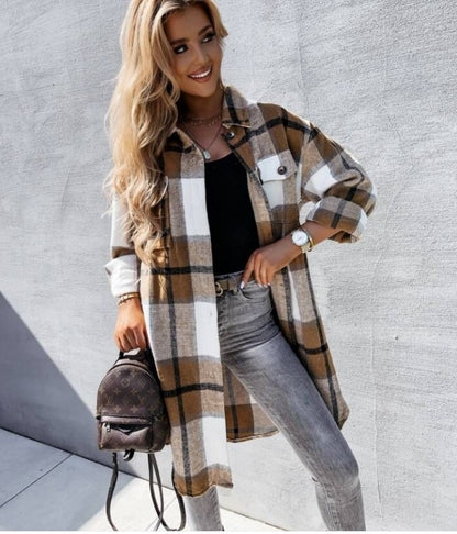 Women's Plaid Shacket Long Sleeve Button Down Shirt