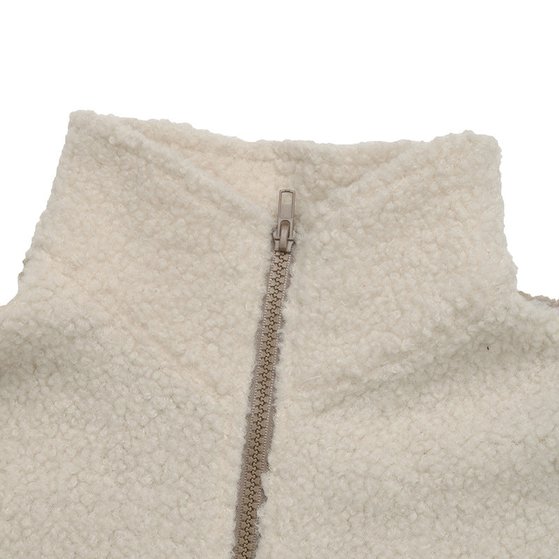 Half Zip Colorblock Teddy Fleece Pullover Sweatshirt
