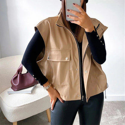 Women's Oversized Faux Leather Moto Vest