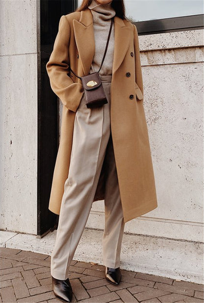 Women's Oversized Double Breasted Long Wool Blend Coat