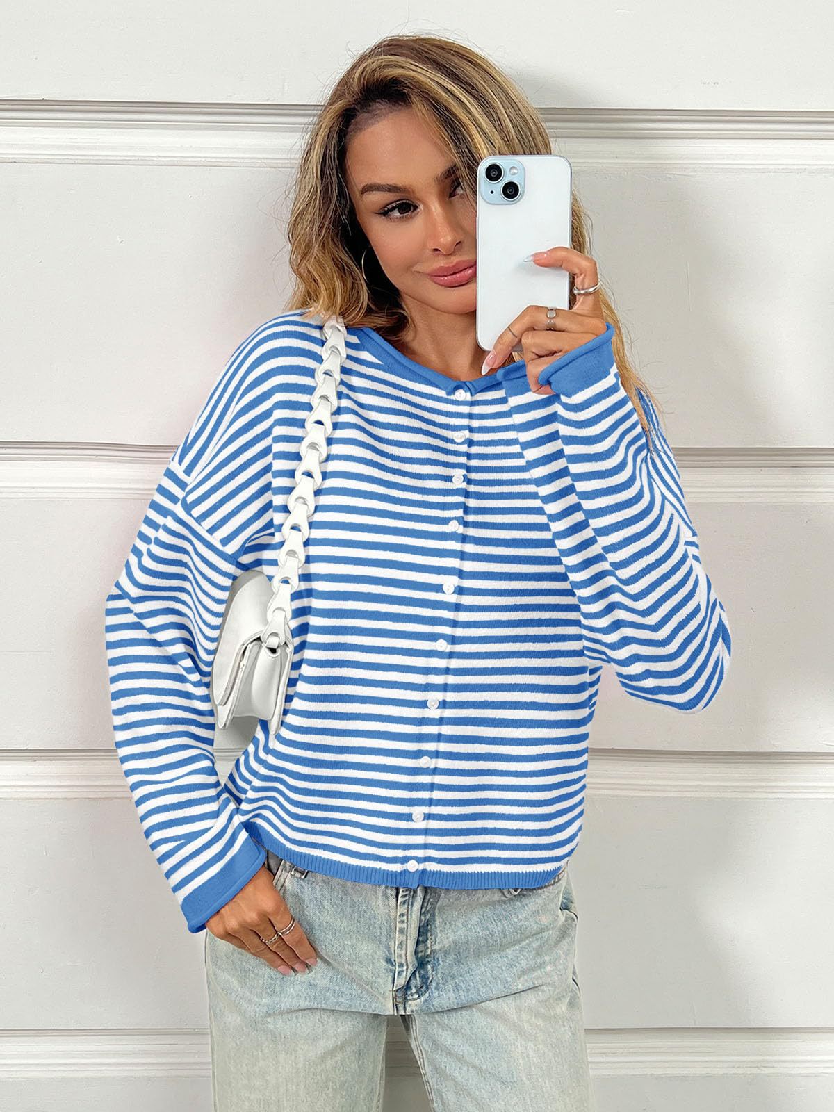 Striped Color Block Cardigan Sweater | Long Sleeve Casual Open Front