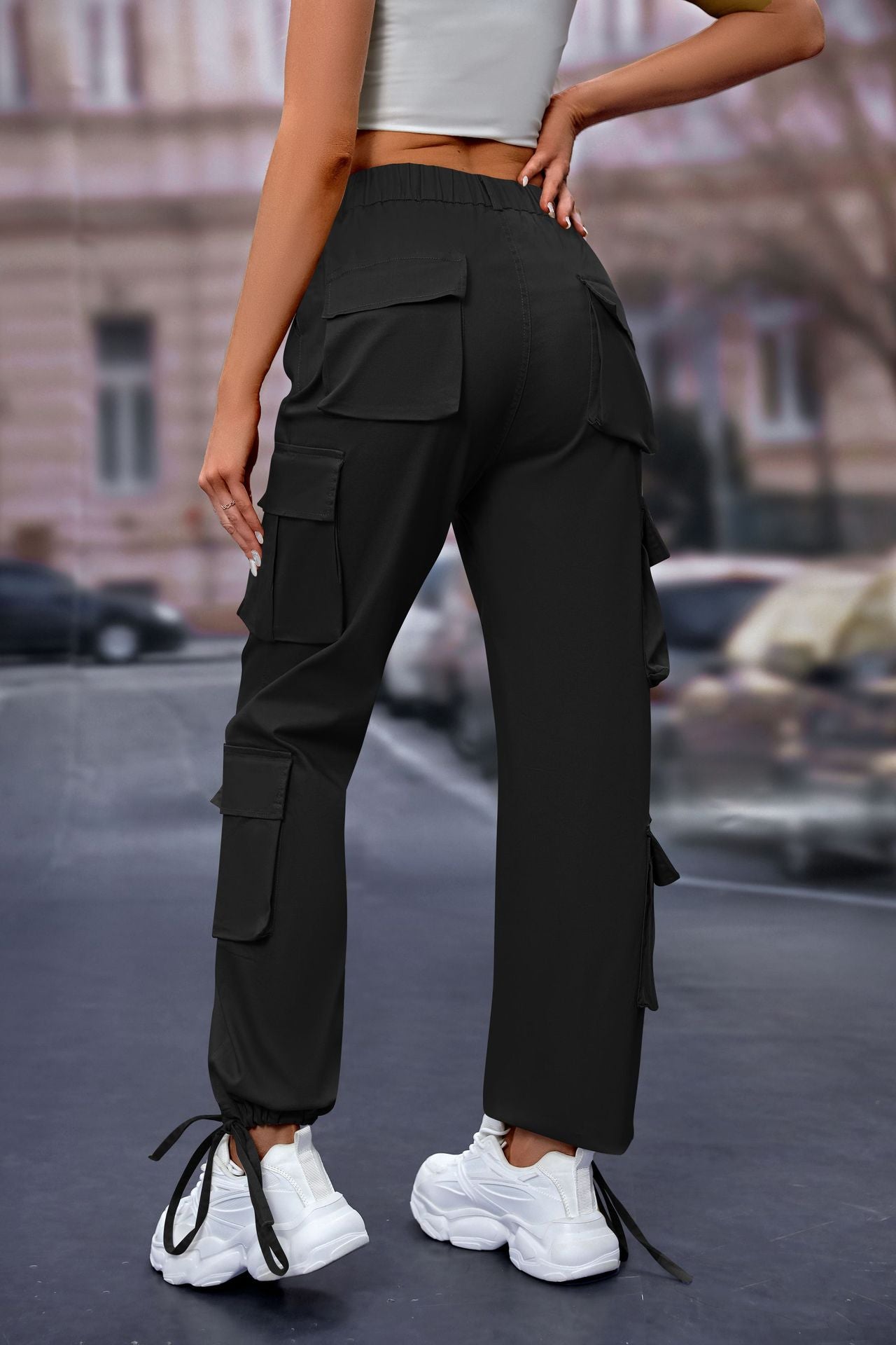 Women's High-Waist Cargo Pants with 8 Pockets, Loose Fit Streetwear