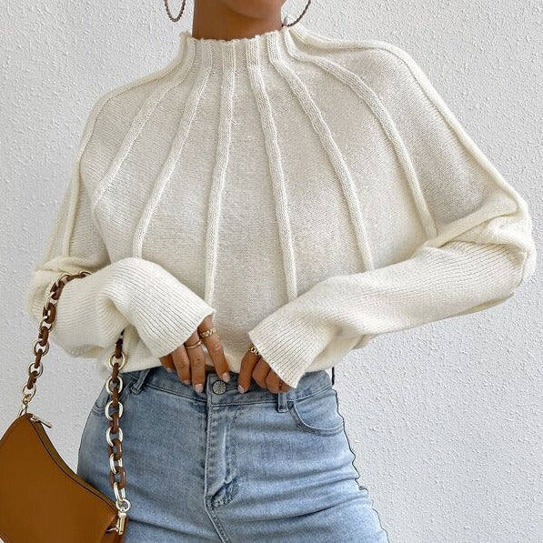 Women's Mock Neck Batwing Sleeve Knit Sweater
