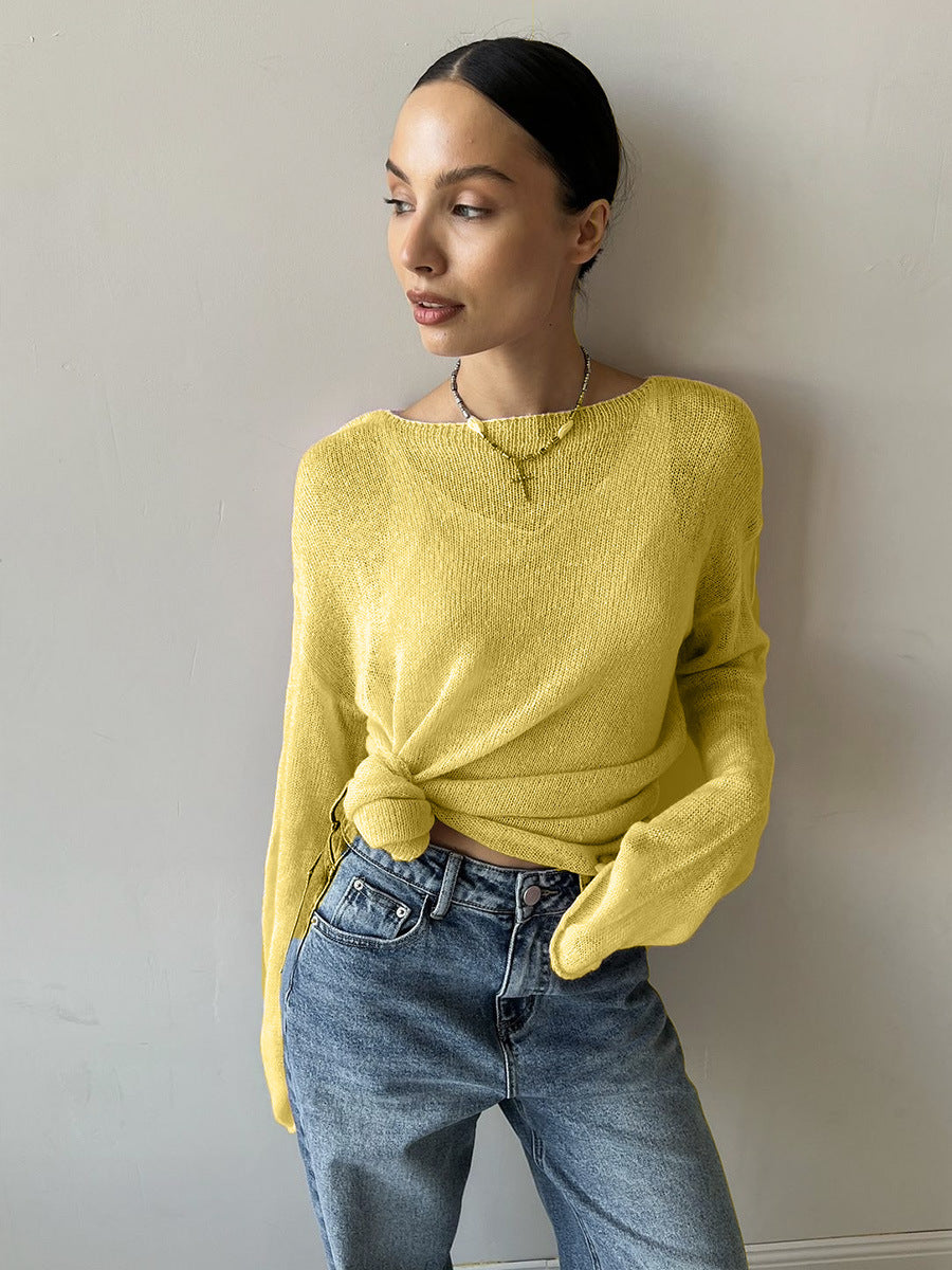 Sheer Knit Pullover Sweater Long Sleeve Loose Fit Top