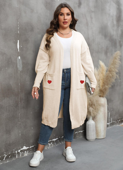 Women's Loose Medium and Long Double Pocket Lantern Sleeve Sweater Cardigan Jacket