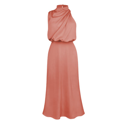 Satin Sleeveless Dress, Elegant Celebrity Evening Dress