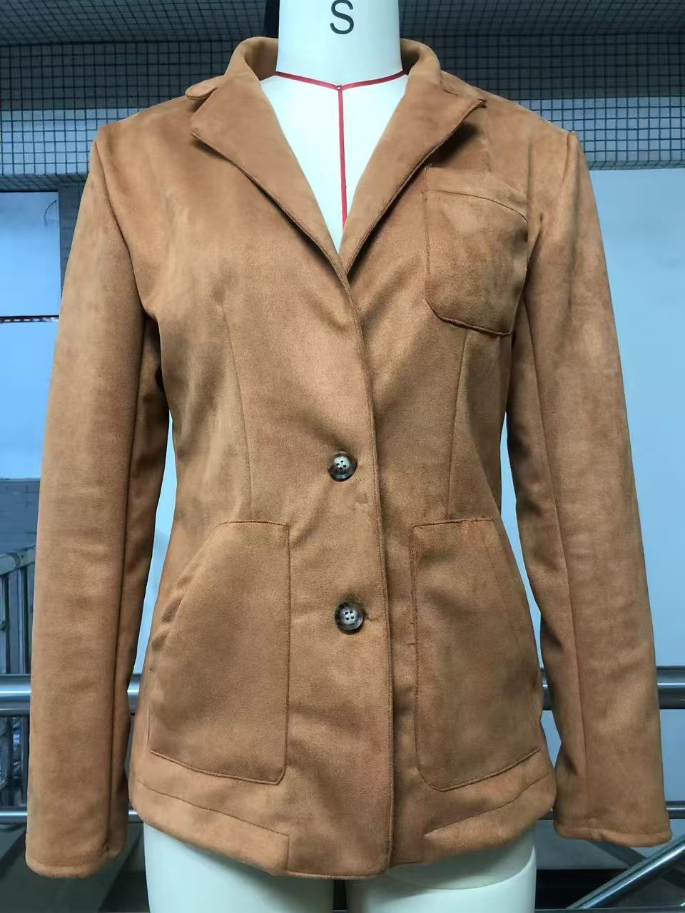 Women's Brown Faux Suede Blazer with Pockets