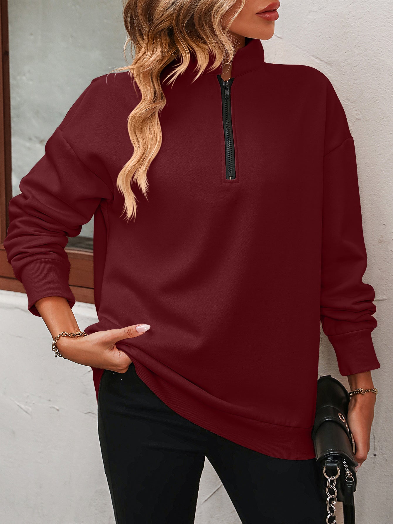 Customizable Half Zip Long Sleeve Casual Pullover Sweatshirt