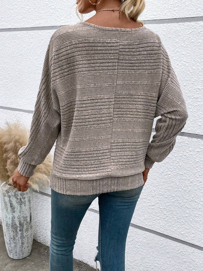 Ribbed Batwing Sleeve Sweater Top Women Casual Pullover