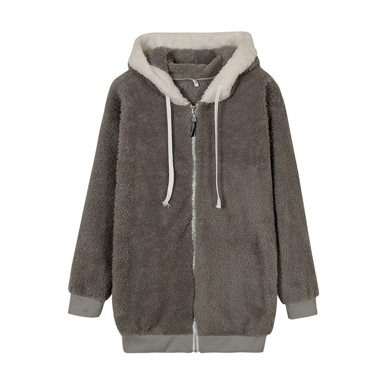 Women's Oversized Sherpa Fleece Zip Up Hooded Jacket