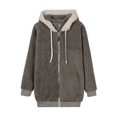 Women's Oversized Sherpa Fleece Zip Up Hooded Jacket