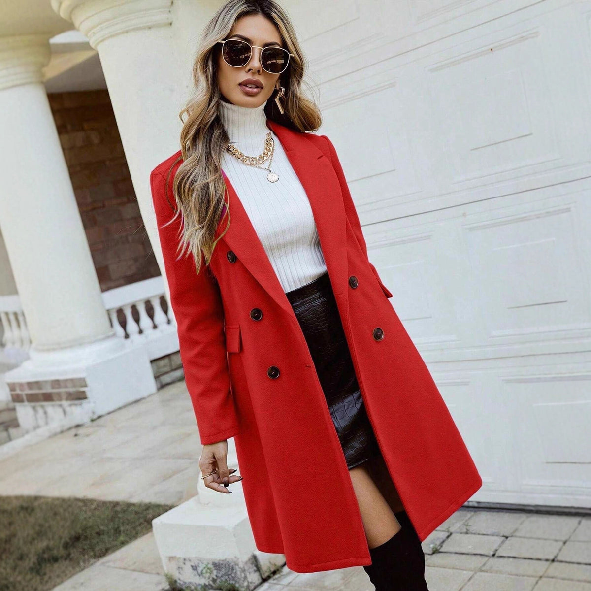 Women's Double Breasted Wool Blend Midi Winter Coat