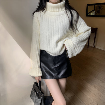 Oversized Ribbed Turtleneck Sweater Slouchy Knit