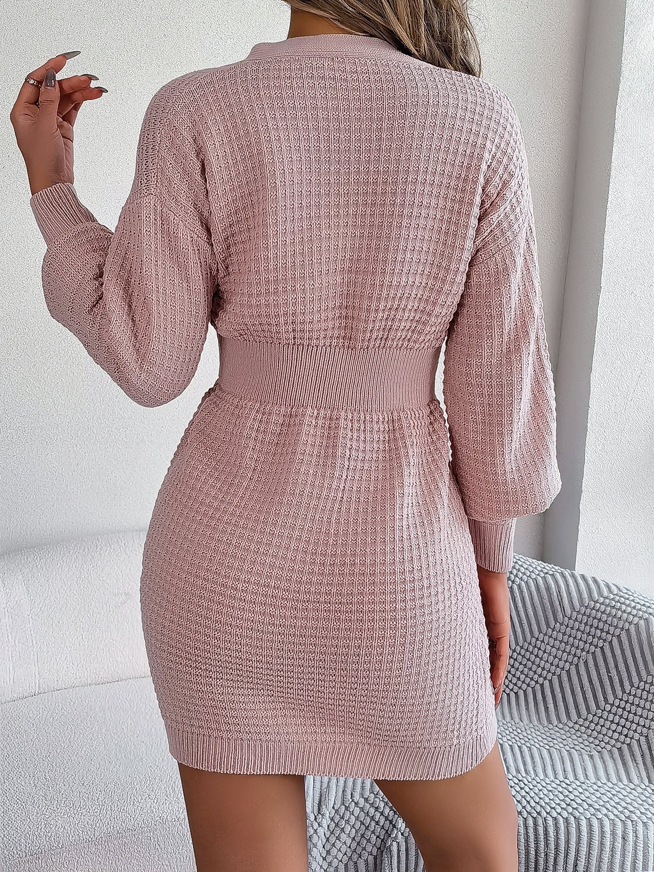 Button V Neck Sweater Dress | Cable Knit Bodycon Outfit